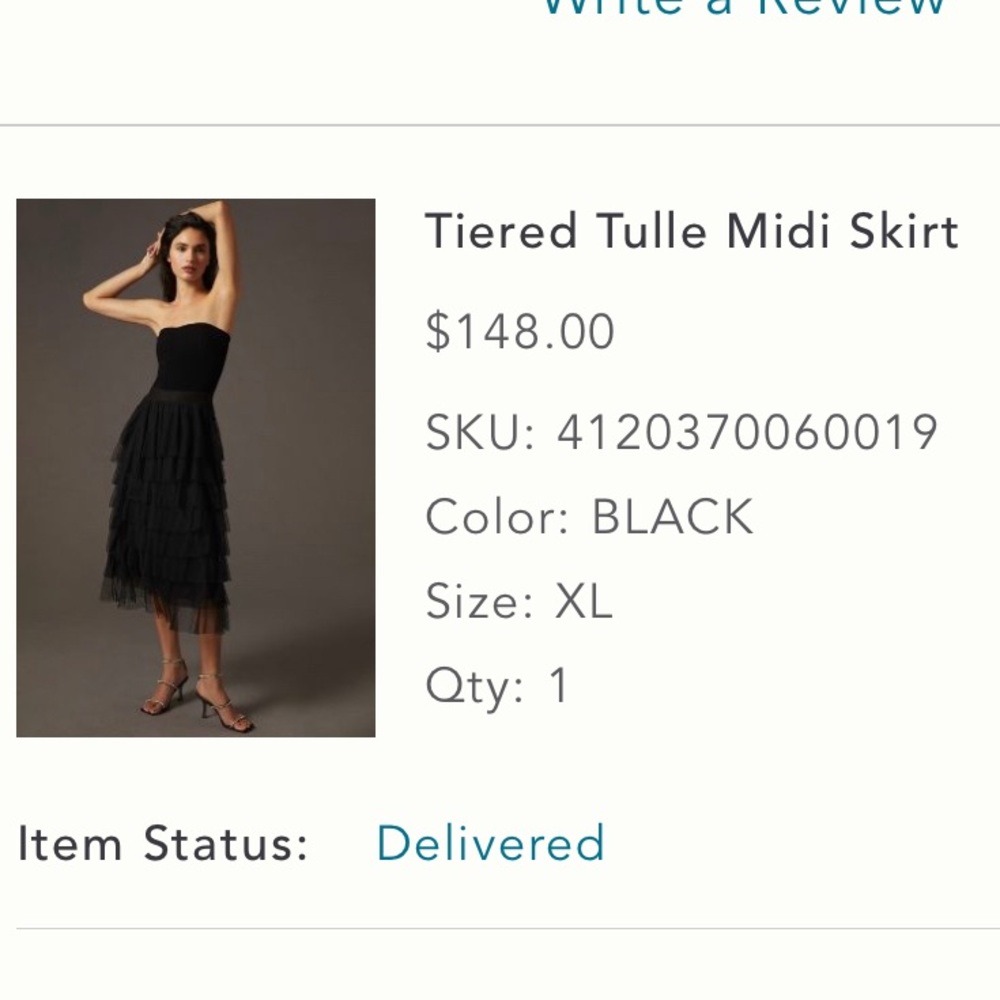 nwt Anthropologie Tulle Midi Skirt Black XL